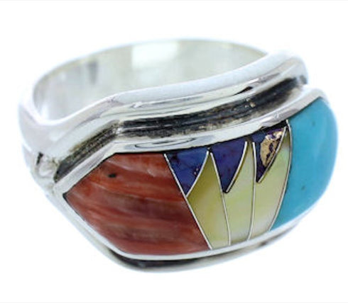 Southwest Multicolor Inlay Silver Jewelry Ring Size 5-1/2 YS72339